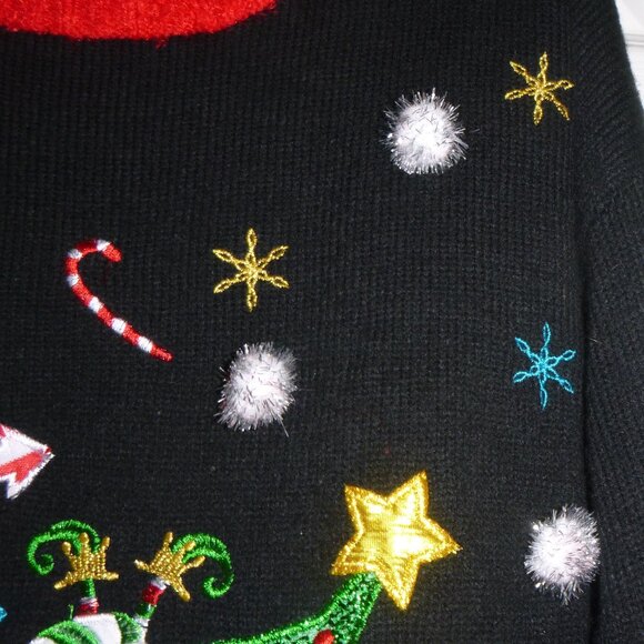 Holiday Time Women’s Ugly Christmas Sweater Santa Bling Elf Bar Pubs Size Large - Picture 3 of 5